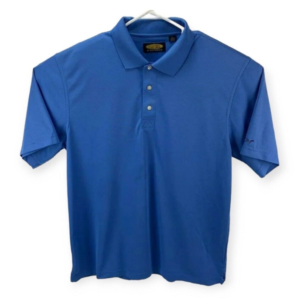 Greg Norman Play Dry Blue Golf Polo Shirt Men's Size Large Small Stain